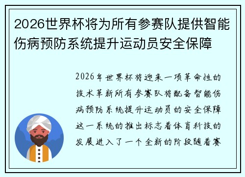 2026世界杯将为所有参赛队提供智能伤病预防系统提升运动员安全保障 2026世界杯将为所有参赛队提供智能伤病预防系统提升运动员安全保障