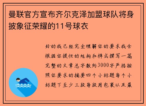 曼联官方宣布齐尔克泽加盟球队将身披象征荣耀的11号球衣